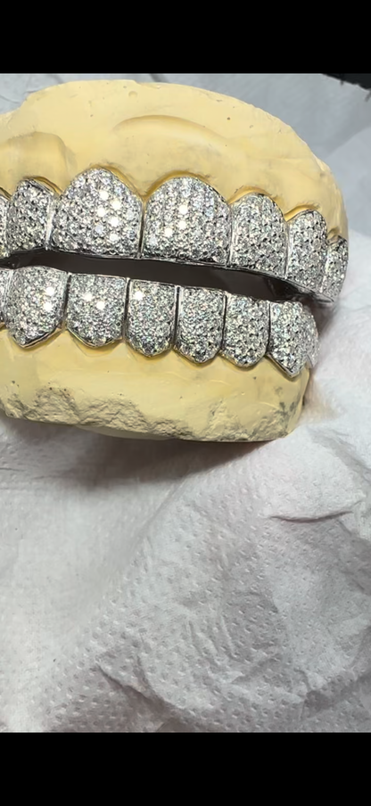 Full Bust Down VVS Moissanite HoneyComb Style Diamond Grillz