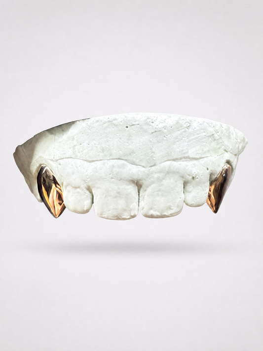 2 Teeth Vampire Fang Gold or Silver With Back Bar
