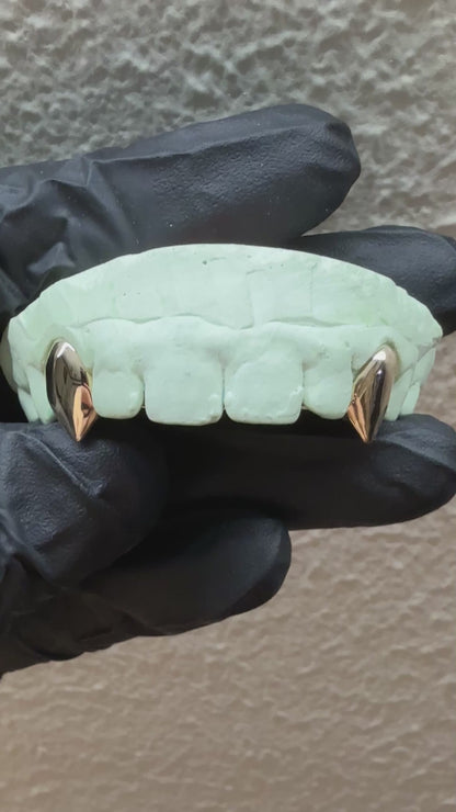 2 Teeth Vampire Fang Gold or Silver With Back Bar